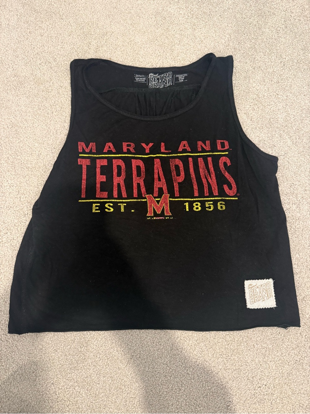 Original Retro Brand Black Maryland Terrapins Tank Top with Red and Gold Print